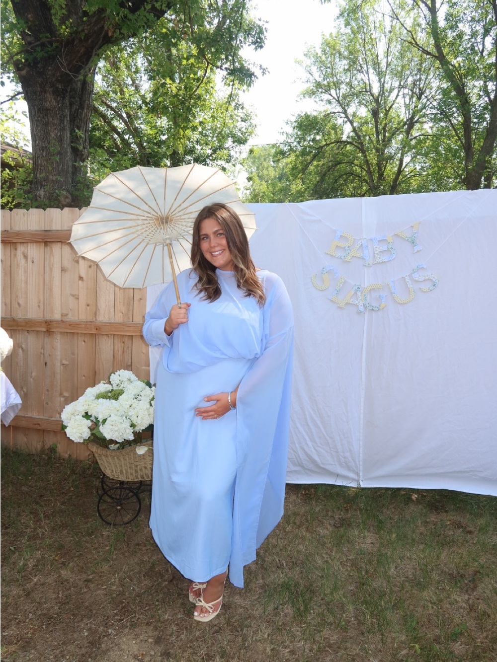 Eloquii Powder Blue One-Shoulder Draped Maxi Dress